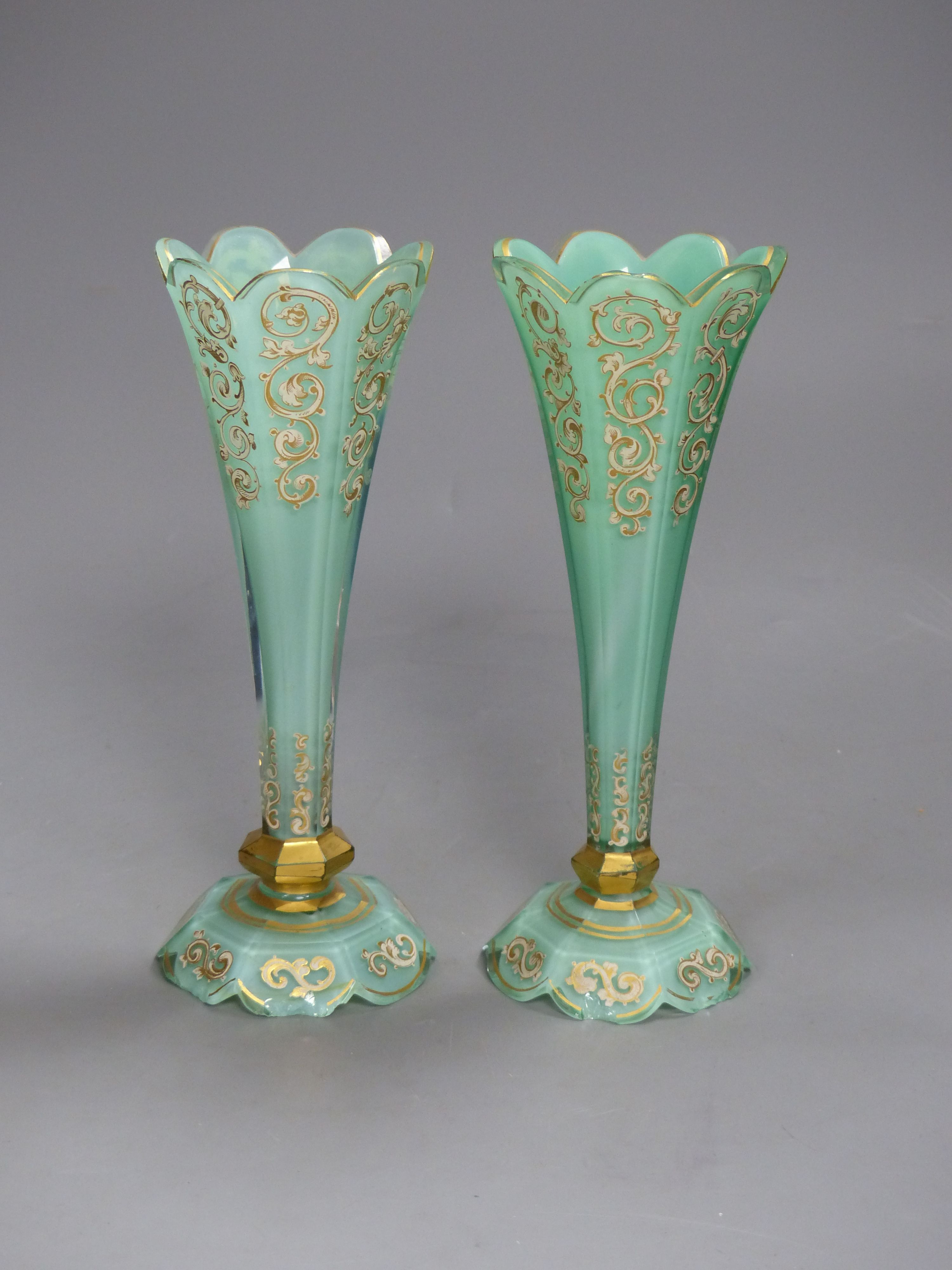 A pair of late 19th century Bohemian cased glass vases, height 21cm